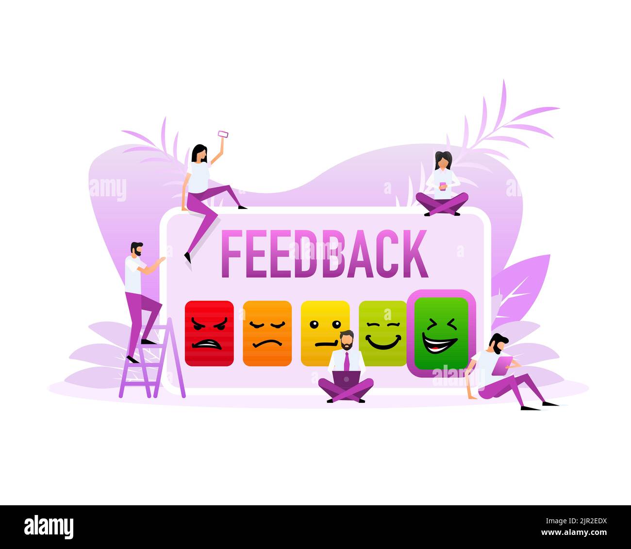 Concetto del vettore di feedback. Classifica, livello di soddisfazione. Illustrazione vettoriale. Caratteri di stile piatto. Illustrazione Vettoriale