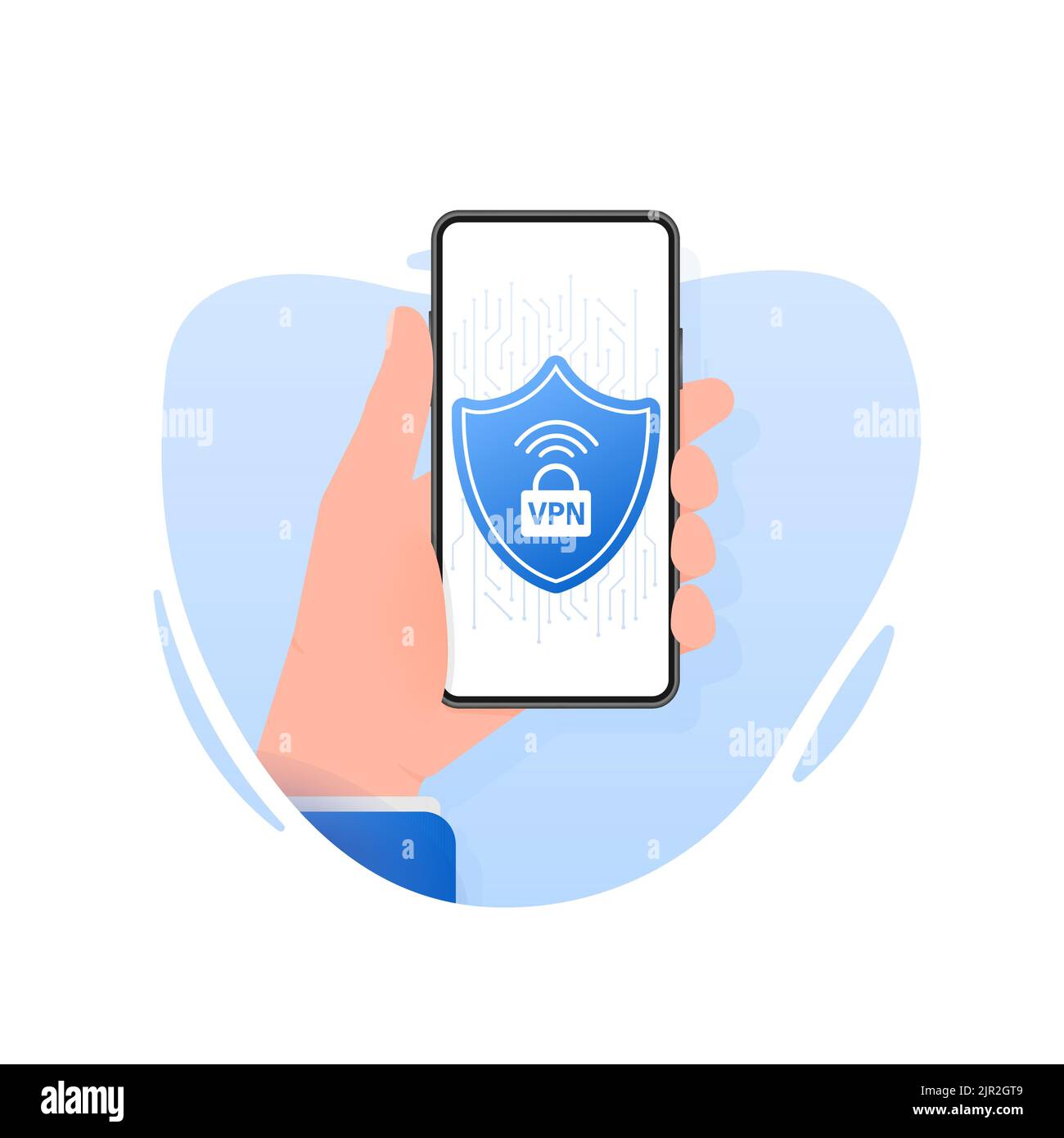 Etichetta di sicurezza blu piatta VPN su sfondo bianco. Illustrazione vettoriale Illustrazione Vettoriale