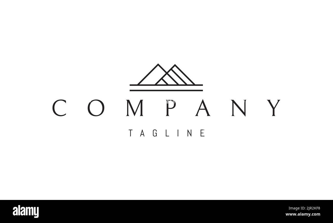 Logo vettoriale su cui un'immagine astratta di due montagne a forma di lettera M. Illustrazione Vettoriale