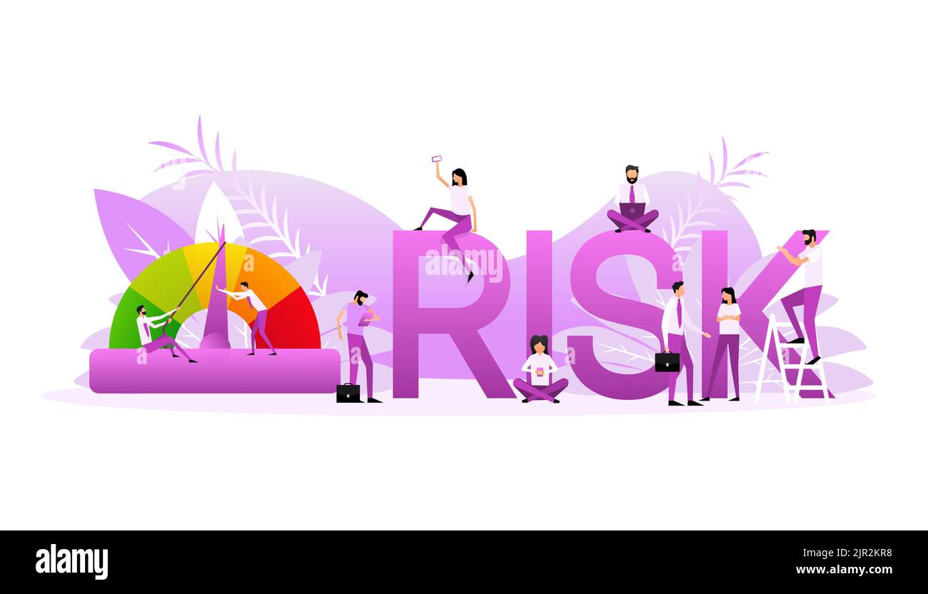 Tachimetro a rischio medio. Presentazione del concetto di characters.Risk Control in stile piatto Illustrazione Vettoriale Tachimetro a rischio medio. Presentazione del concetto di characters.Risk Control in stile piatto Illustrazione Vettoriale