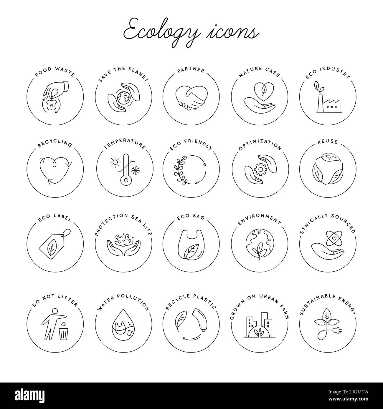 Icona a linea sottile ecologica con uno stile minimalista. Illustrazione Vettoriale