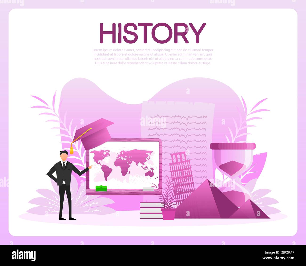 Lezione di storia. Argomento della scuola di storia. Illustrazione vettoriale. Illustrazione Vettoriale
