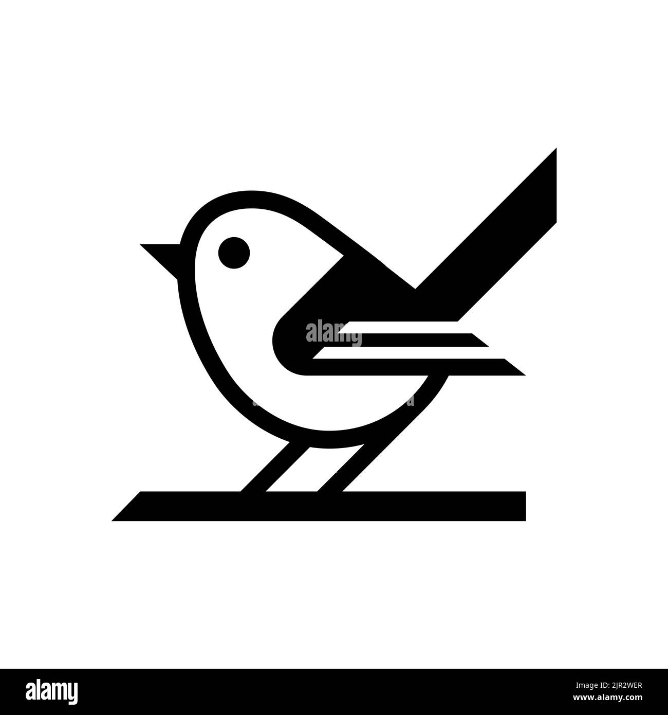 Semplice icona di uccello del cartone animato. Elemento di disegno geometrico minimo del logo, illustrazione vettoriale. Illustrazione Vettoriale