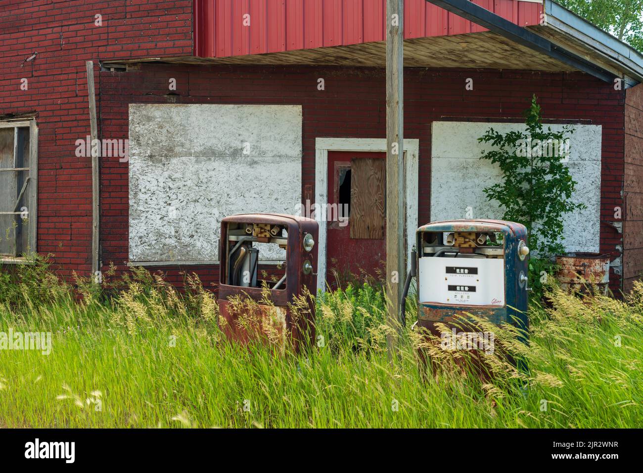 Edifici abbandonati nella città fantasma di Bromhead, Saskatchewan, Canada. Foto Stock