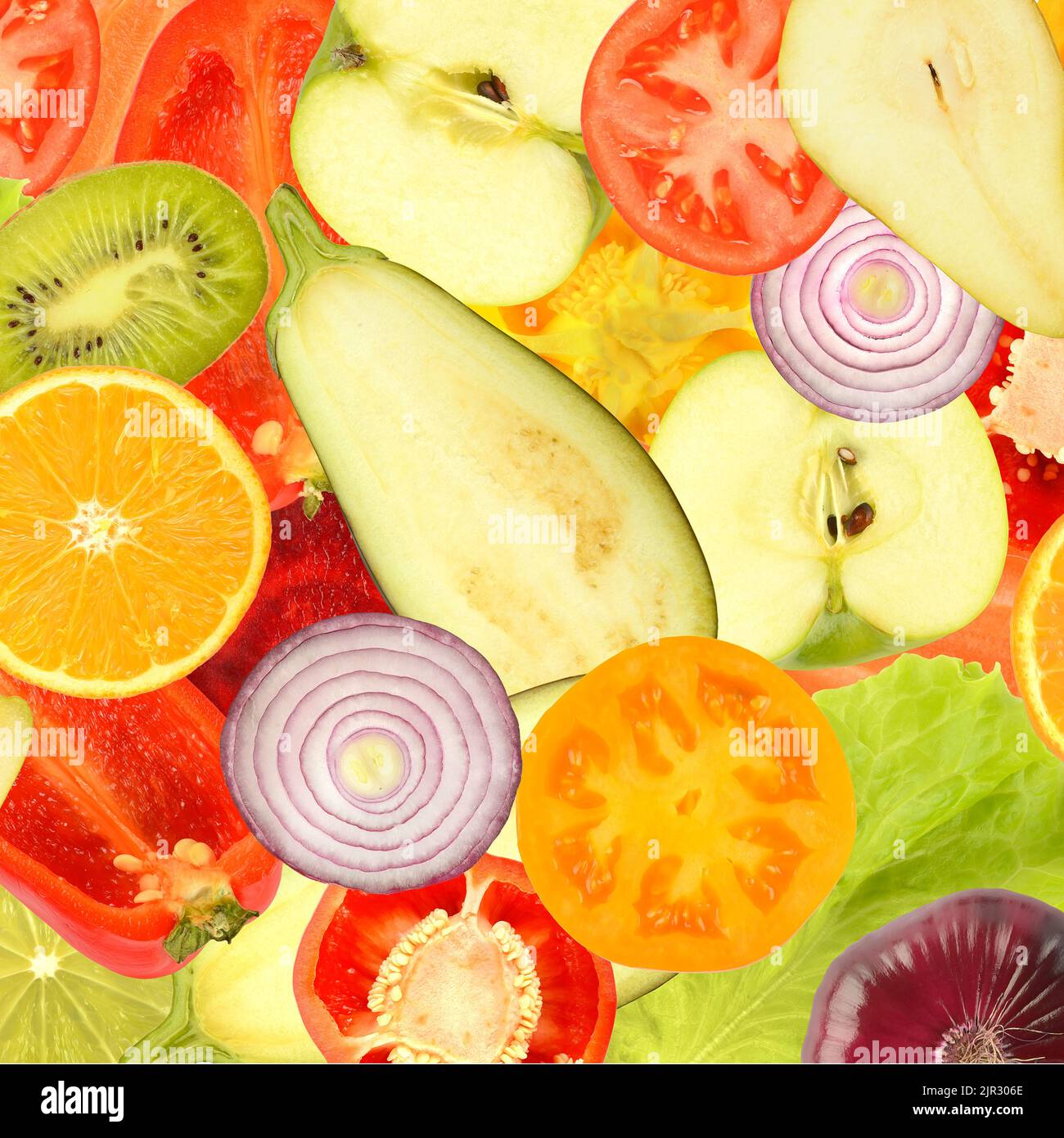 Sfondo quadrato da verdure fresche, frutta e bacche. Foto Stock