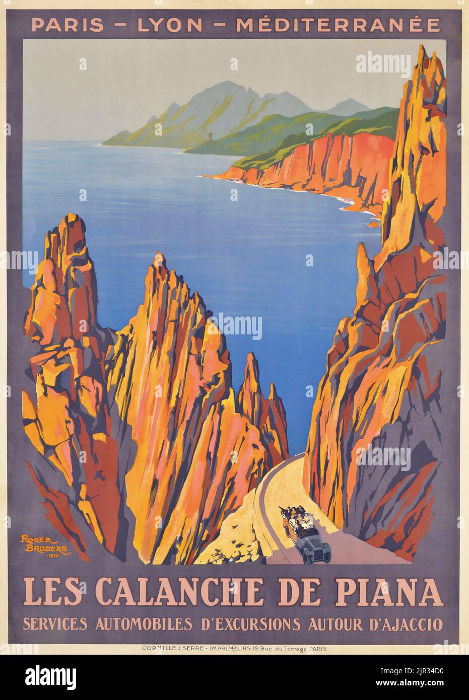 Poster di viaggio d'epoca - Roger Broders - LES CALANCHE DE PIANA, Corsica - Parigi Lione Mediterranee 1923. Foto Stock