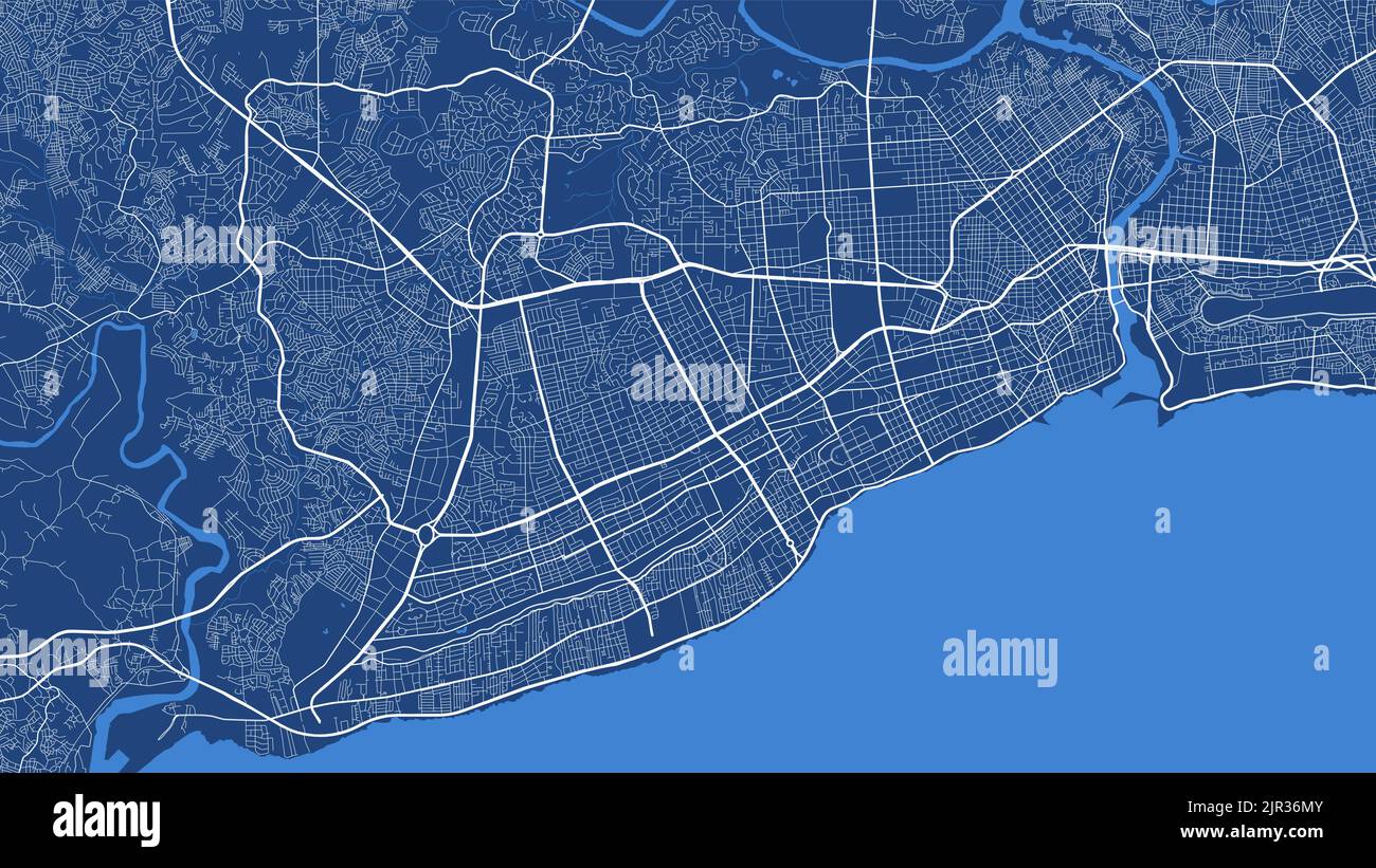 Cartellone vettoriale dettagliato dell'area amministrativa della città di Santo Domingo. Panorama blu dello skyline. Mappa turistica grafica decorativa del territorio di Santo Domingo Illustrazione Vettoriale