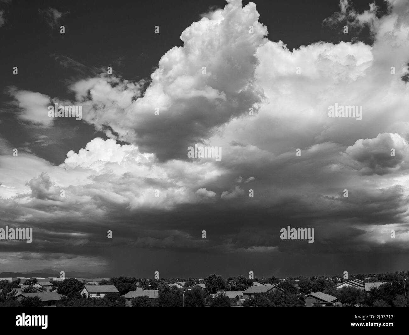 Le nuvole di tempesta si costruiscono nel deserto dell'Arizona durante una stagione attiva dei monsoni estivi portando l'ombra e la pioggia necessarie al clima arroccato Foto Stock
