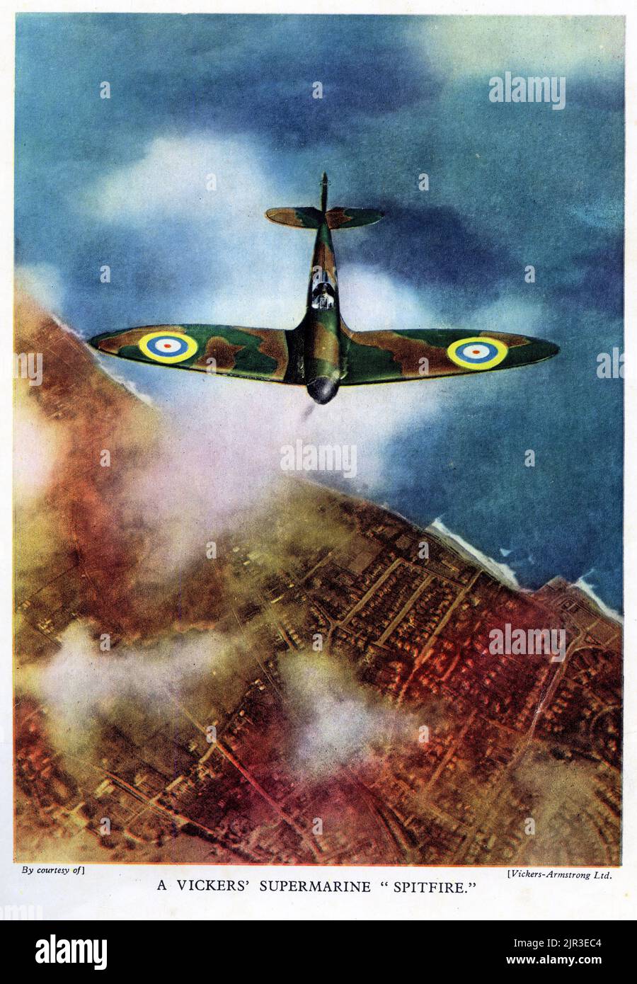 Halftone of a Vickers' Supermarine Spitfire durante la seconda guerra mondiale, pubblicato nel 1942. Foto Stock