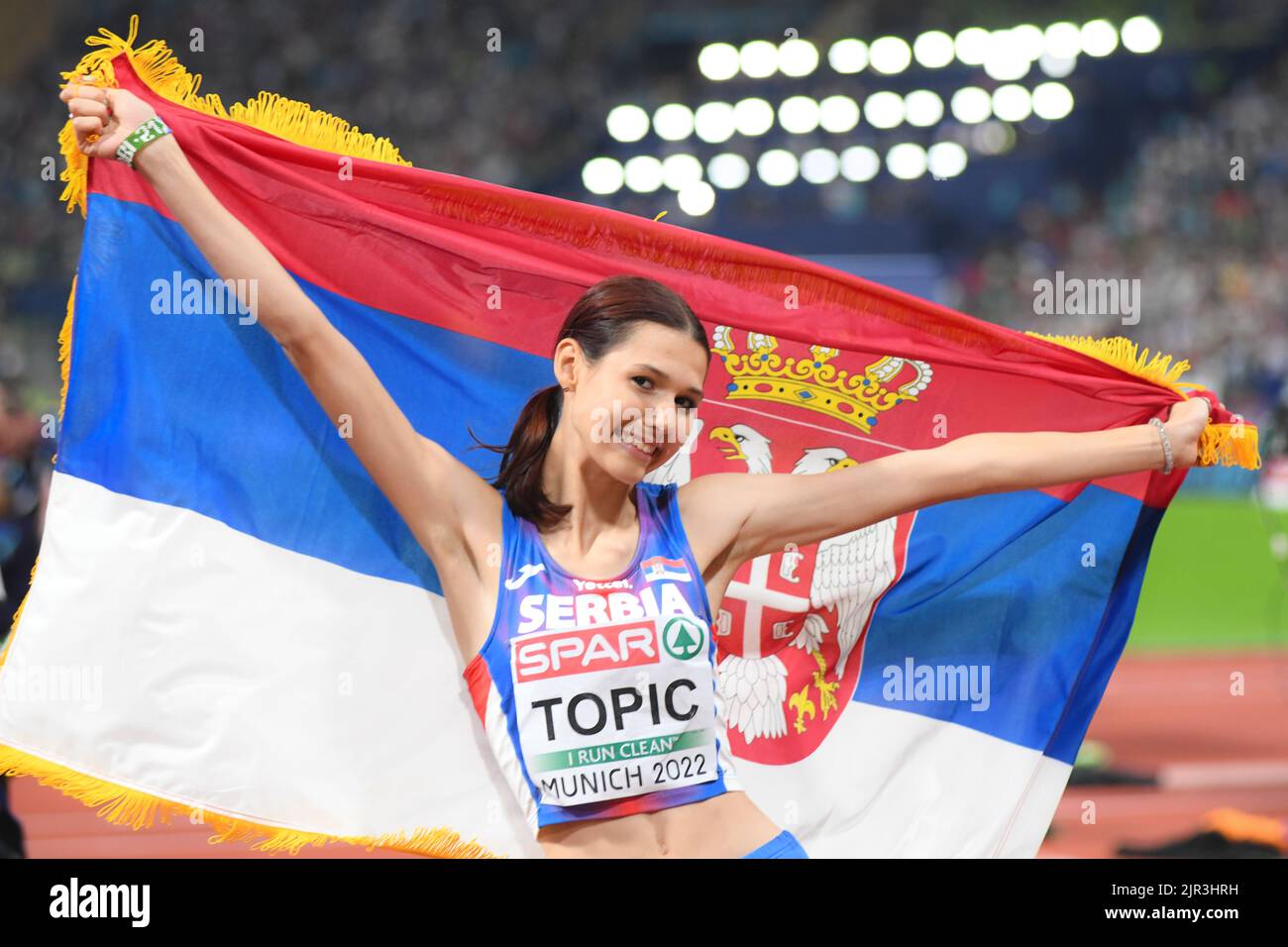 Argomento Angelina (Serbia). High Jump medaglia di bronzo. Campionato europeo di Monaco 2022 Foto Stock