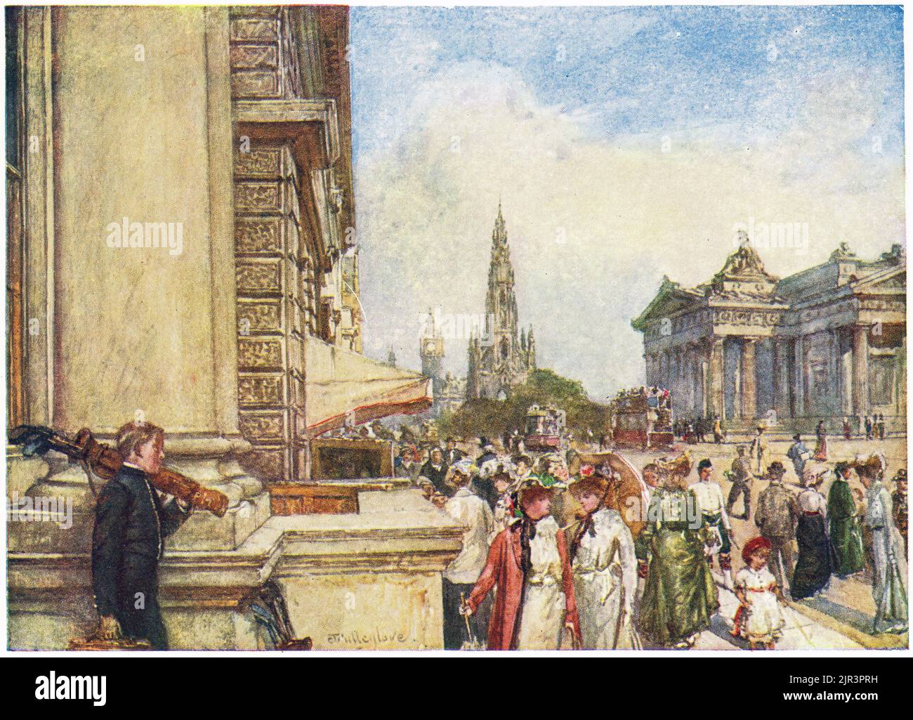 Princes Street dalla scalinata del New Club, Edimburgo, Scozia, circa 1920 Foto Stock