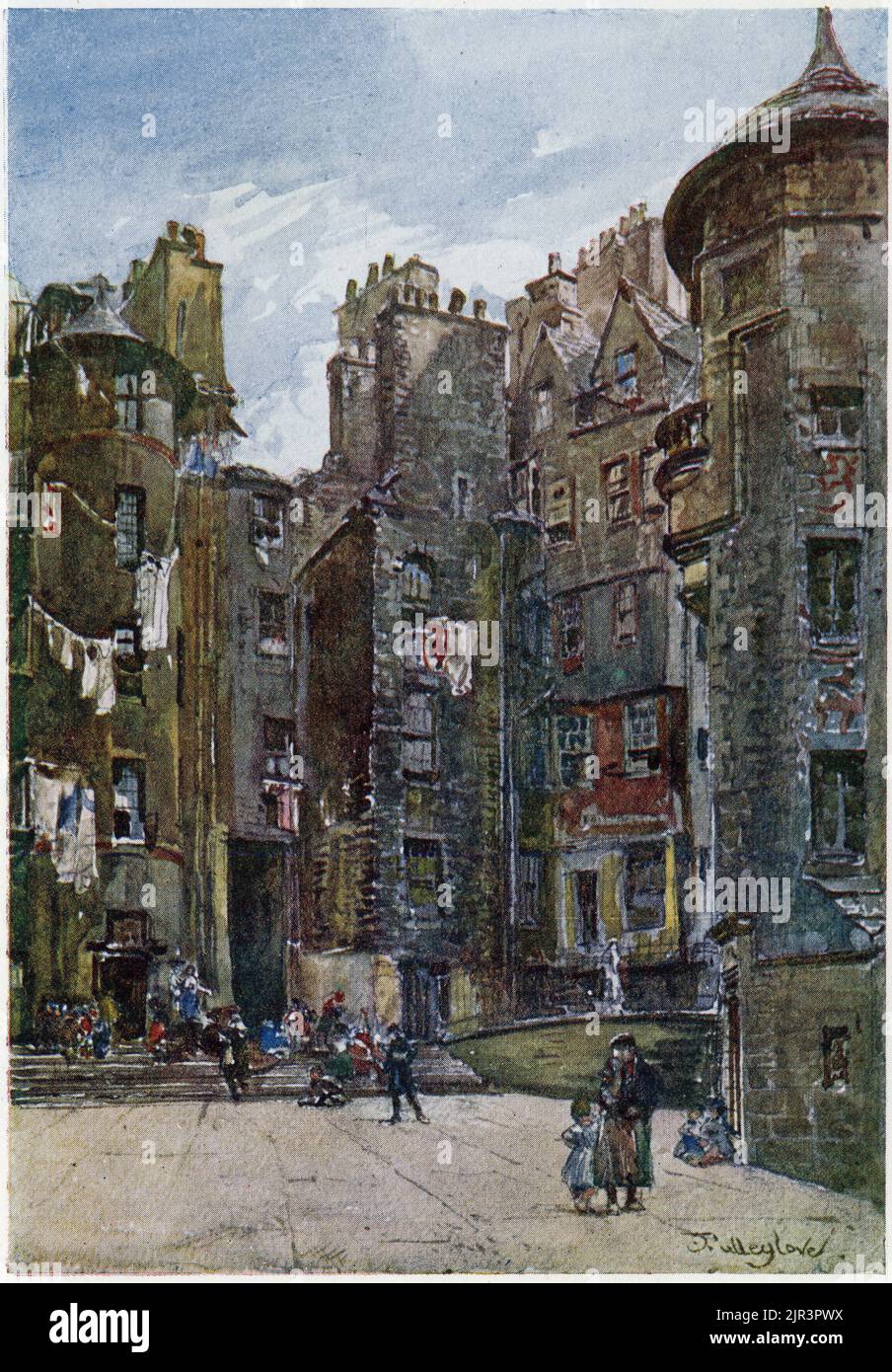 Lady Stair's Close a Edimburgo, Scozia, circa 1920, in primo piano, fu la casa di Eleanor, contessa Dowager di Stair, ricostruita da Lord Rosebery. Foto Stock