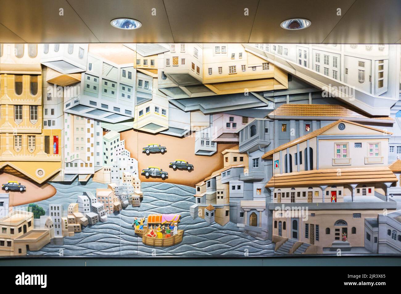 Un dipinto murale sulle pareti dell'aeroporto di Mumbai in India Foto Stock