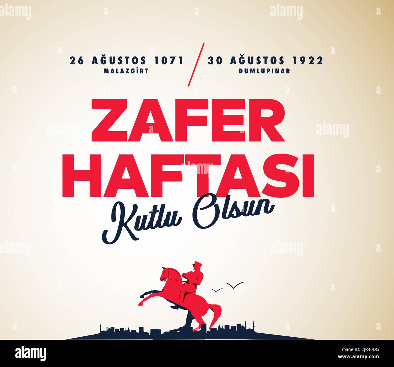 26 Ağustos Zafer Haftası Kutlu Olsun. Traduzione: 26 agosto celebrazione della vittoria e della Giornata Nazionale in Turchia. Illustrazione Vettoriale