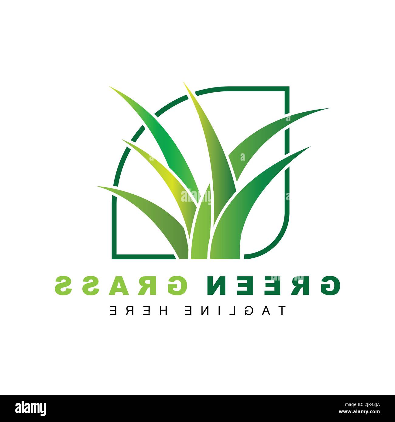 Green Grass Logo Design, Paesaggio agricolo Illustrazione, paesaggio naturale vettore Illustrazione Vettoriale