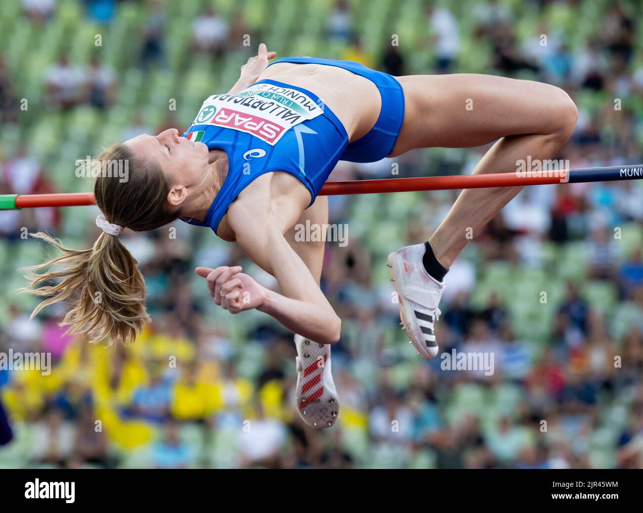 Monaco, Germania. 21st ago, 2022. Atletica: Campionati europei, Stadio Olimpico, High Jump, Donne, finale. Elena Vallortigara dall'Italia in azione. Credit: Sven Hoppe/dpa/Alamy Live News Foto Stock