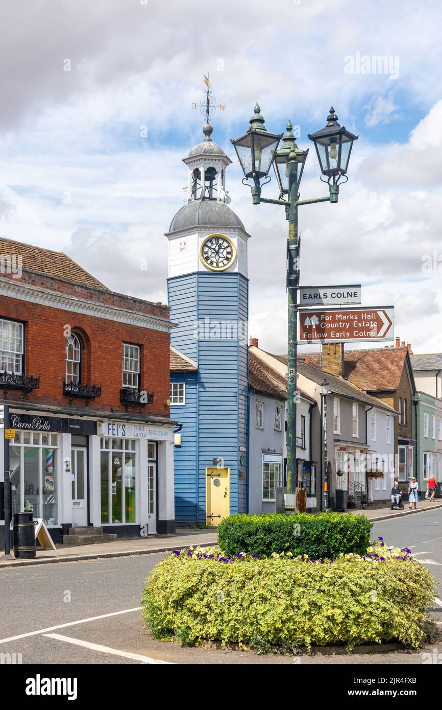 Queen Victoria Jubilee Clock Tower (1888), Stoneham Street, Coggeshall, Essex, Inghilterra, Regno Unito Foto Stock