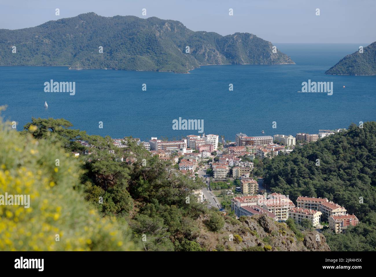 Vista aerea per la baia e la città di Marmaris, Turchia Foto Stock