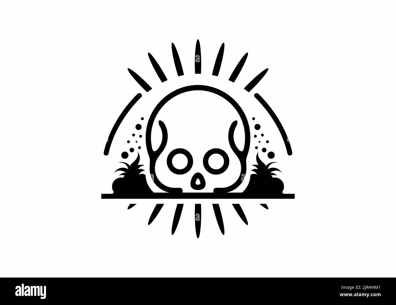 Cranio bloccato sul terreno arte monolina in bianco e nero design Illustrazione Vettoriale