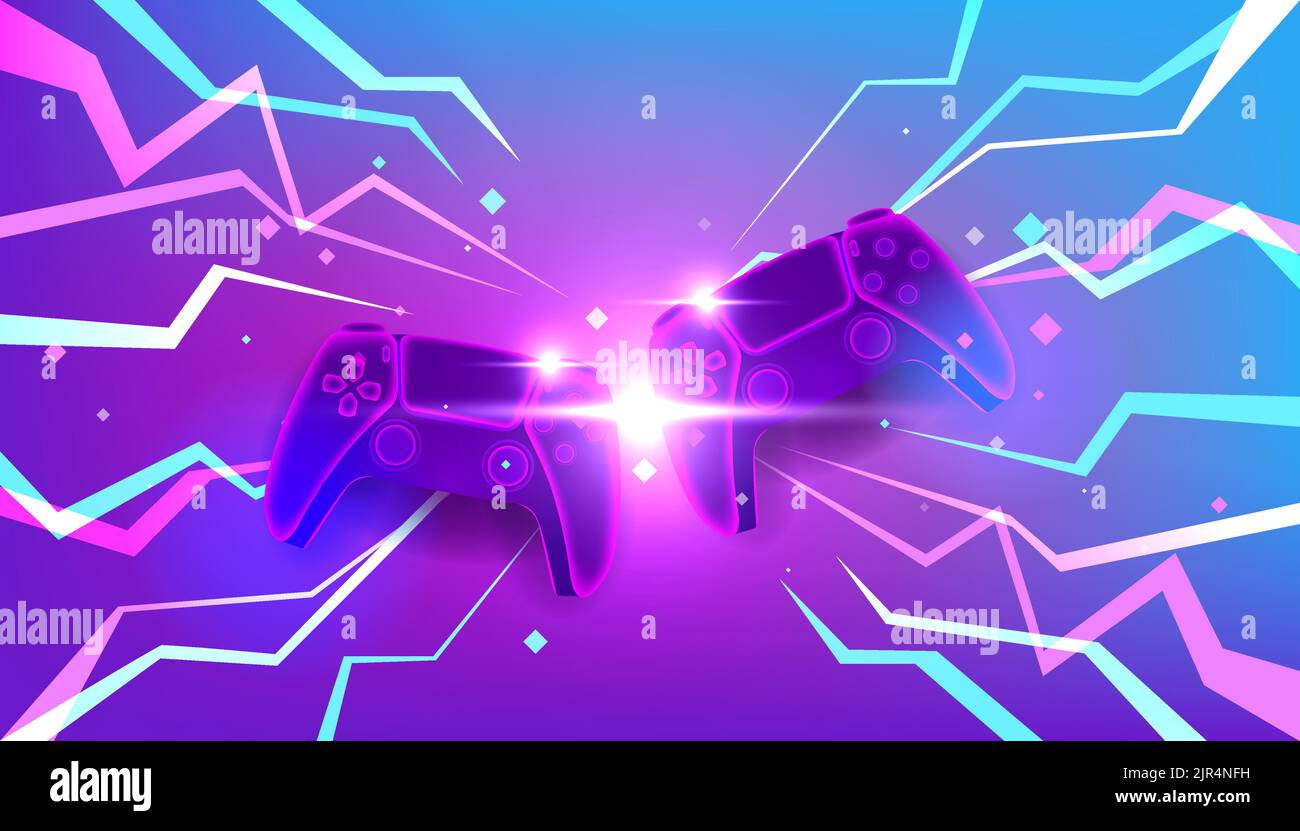 Controller di gioco al neon o joystick per console di gioco. Illustrazione Vettoriale