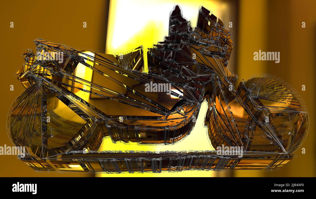 3D Illustrazione di una moto concettuale. L'unico modo per comprenderne la costruzione è di vederne le dimensioni quadrate più alte. Foto Stock 3D Illustrazione di una moto concettuale. L'unico modo per comprenderne la costruzione è di vederne le dimensioni quadrate più alte. Foto Stock