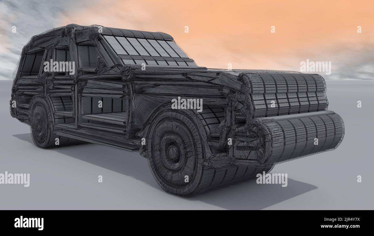 3D Illustrazione di un veicolo concettuale. L'unico modo per comprenderne la costruzione è di vederne le dimensioni quadrate più alte. Foto Stock 3D Illustrazione di un veicolo concettuale. L'unico modo per comprenderne la costruzione è di vederne le dimensioni quadrate più alte. Foto Stock