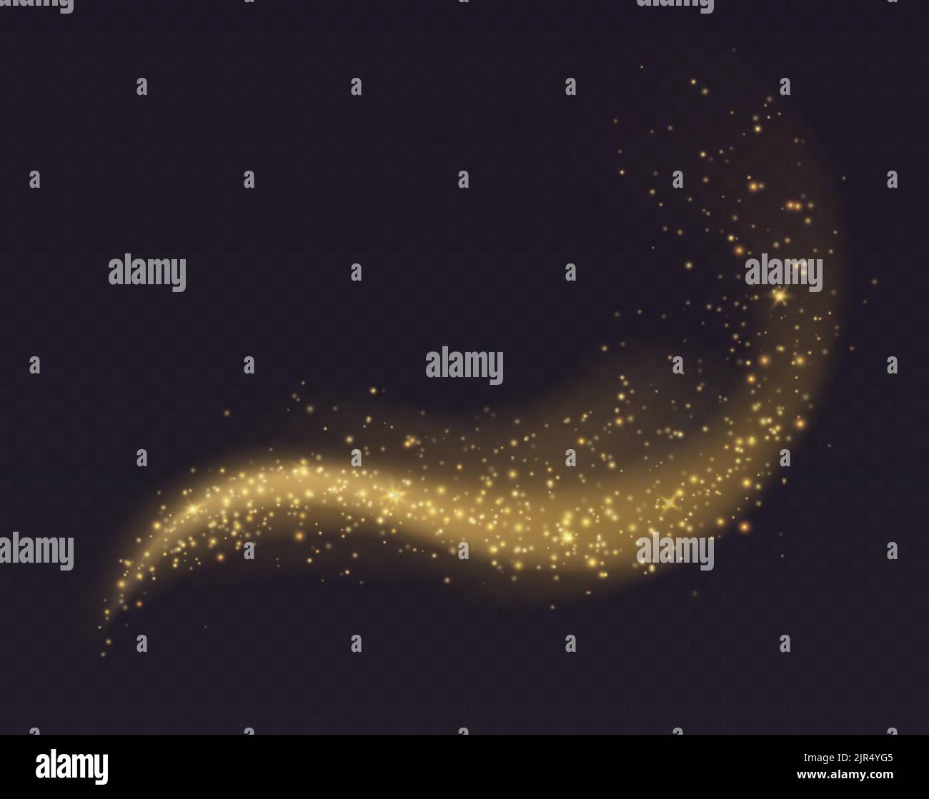 Golden nube di polvere con bagliori isolati su sfondo trasparente. Stardust sfondo spumanti. Illustrazione Vettoriale