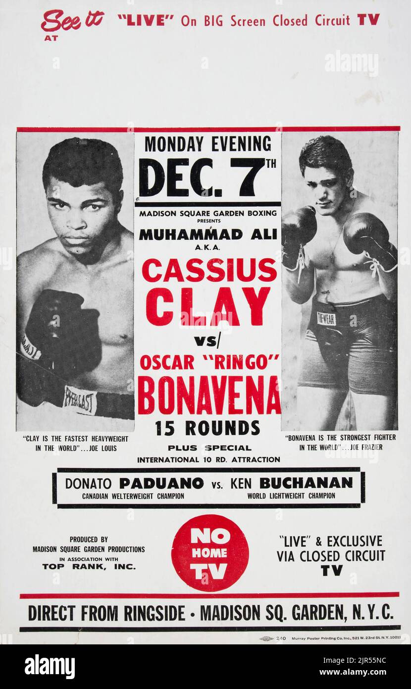 1970 Muhammad Ali vs. Oscar Bonavena Poster di combattimento a circuito chiuso Foto Stock