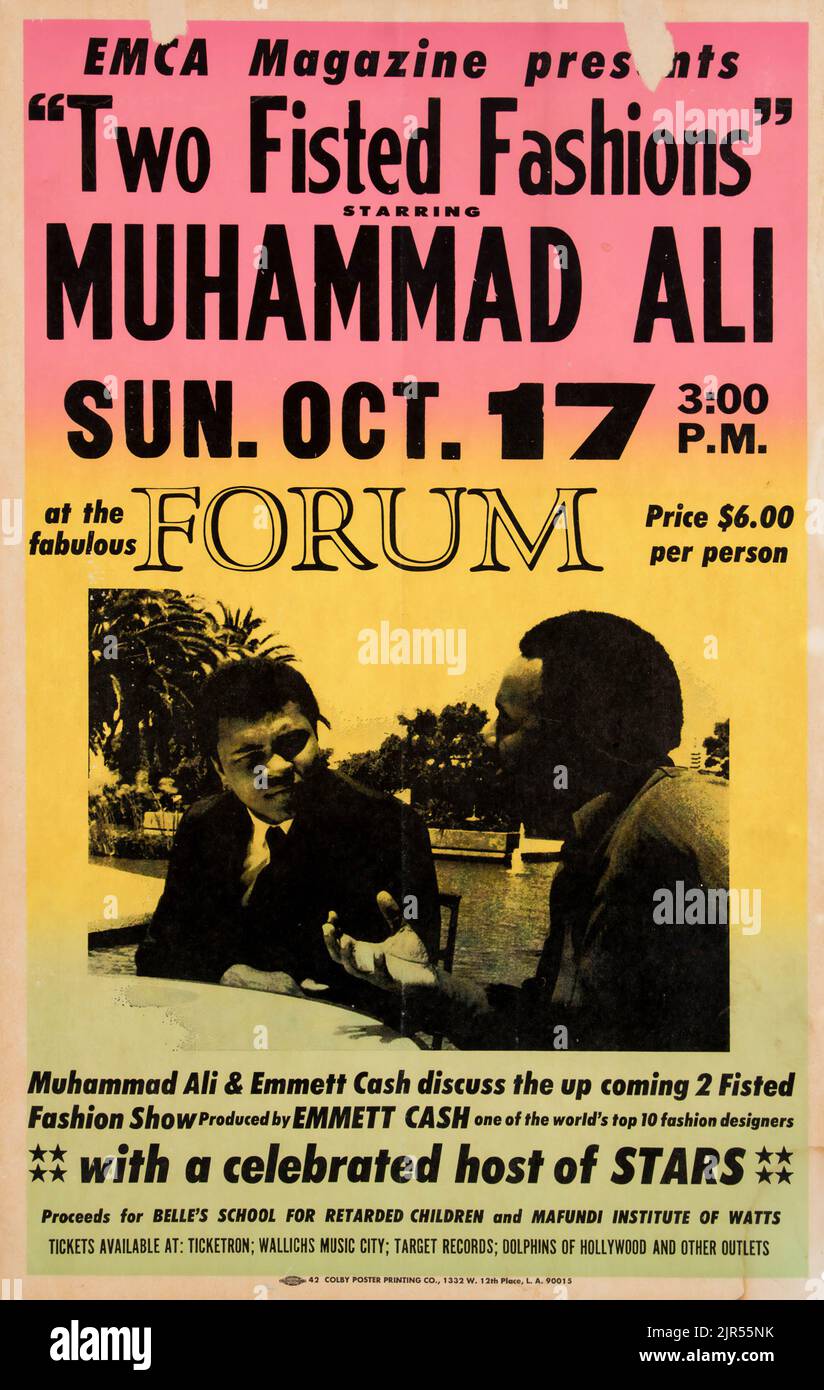 Poster promozionale Muhammad Ali 'Two Fisted Fashions' degli anni '70 Foto Stock