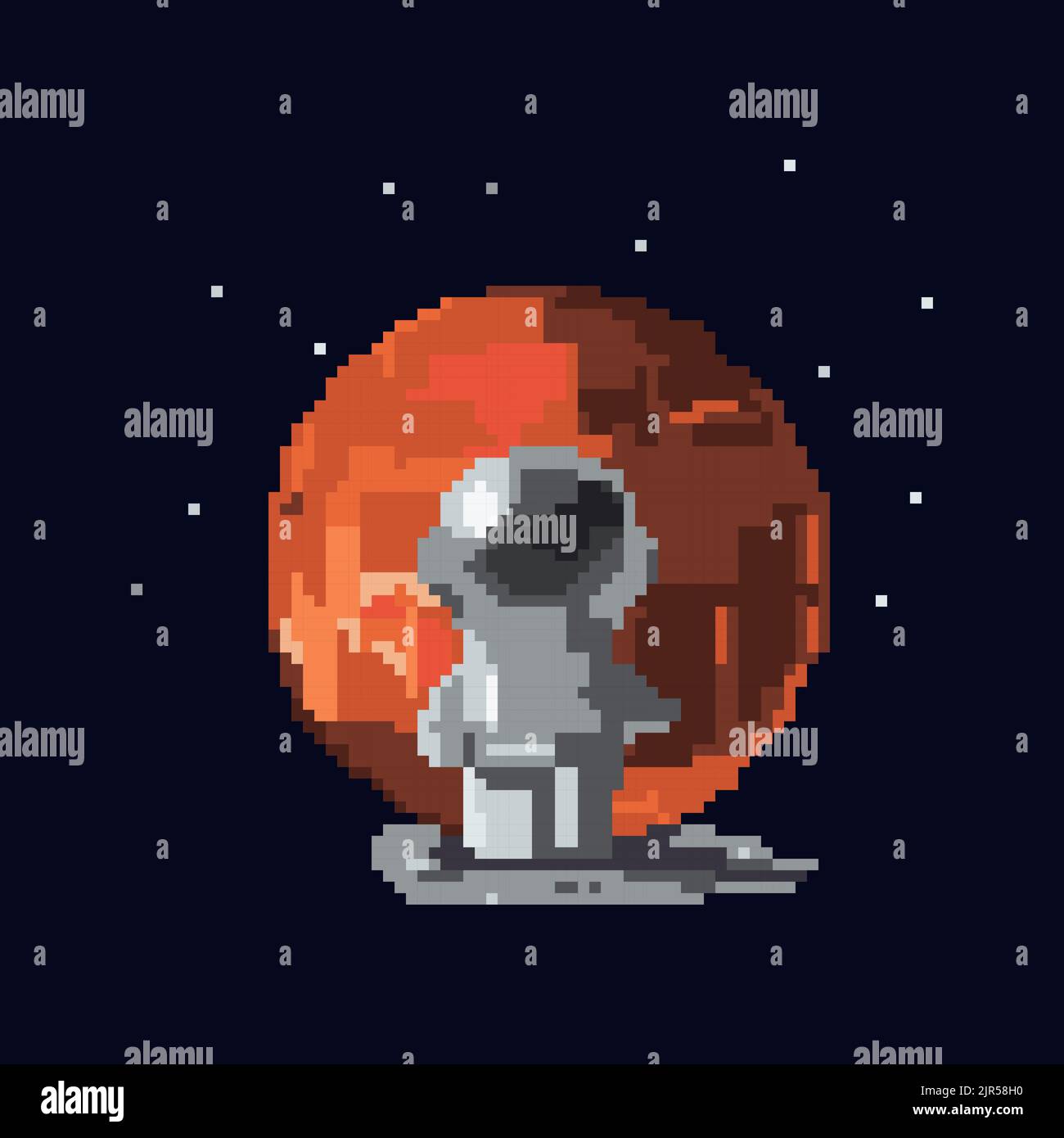 Pixel colorati con astronauta e Marte. Illustrazione Vettoriale