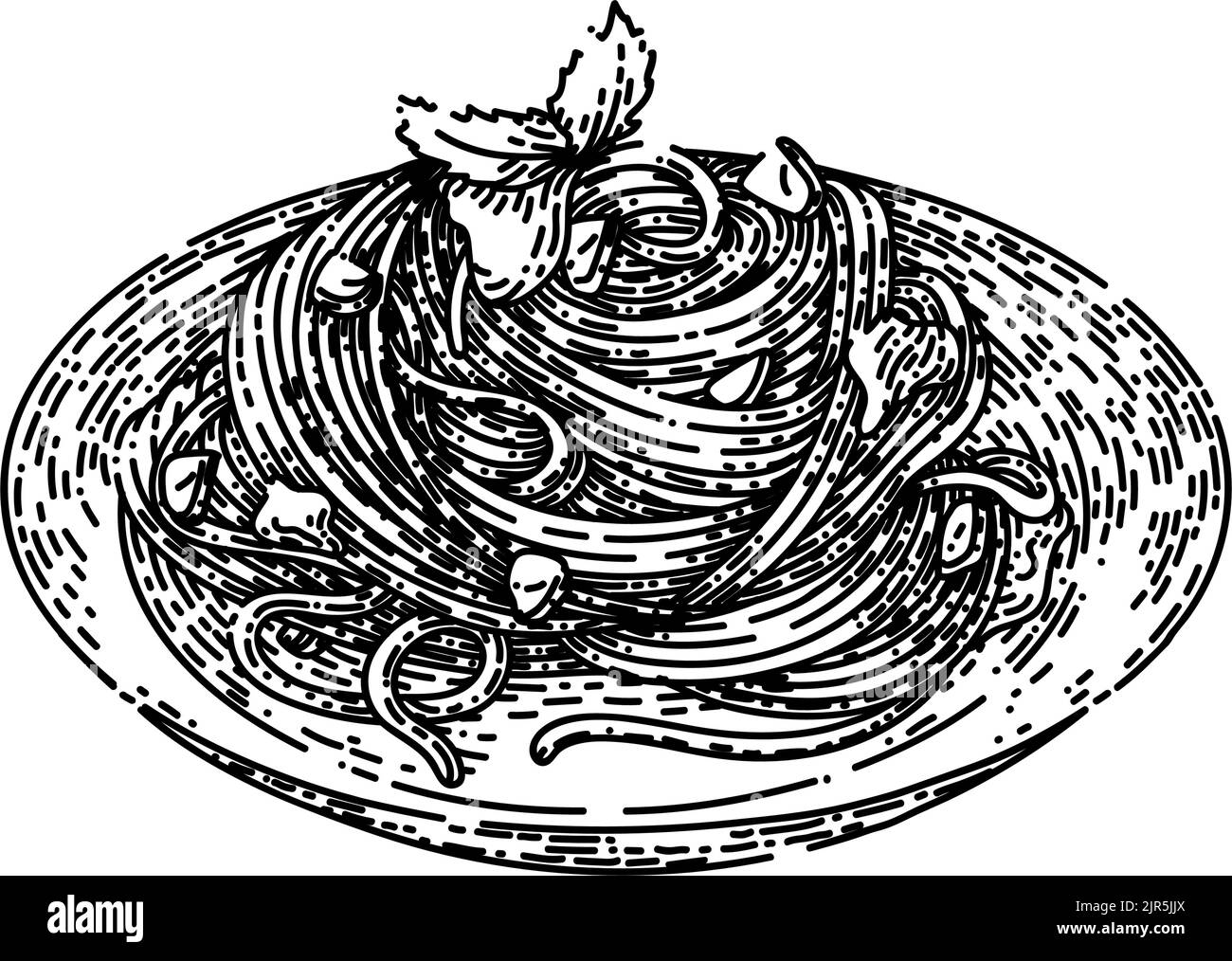 spaghetti pasta disegno vettore disegnato a mano Illustrazione Vettoriale