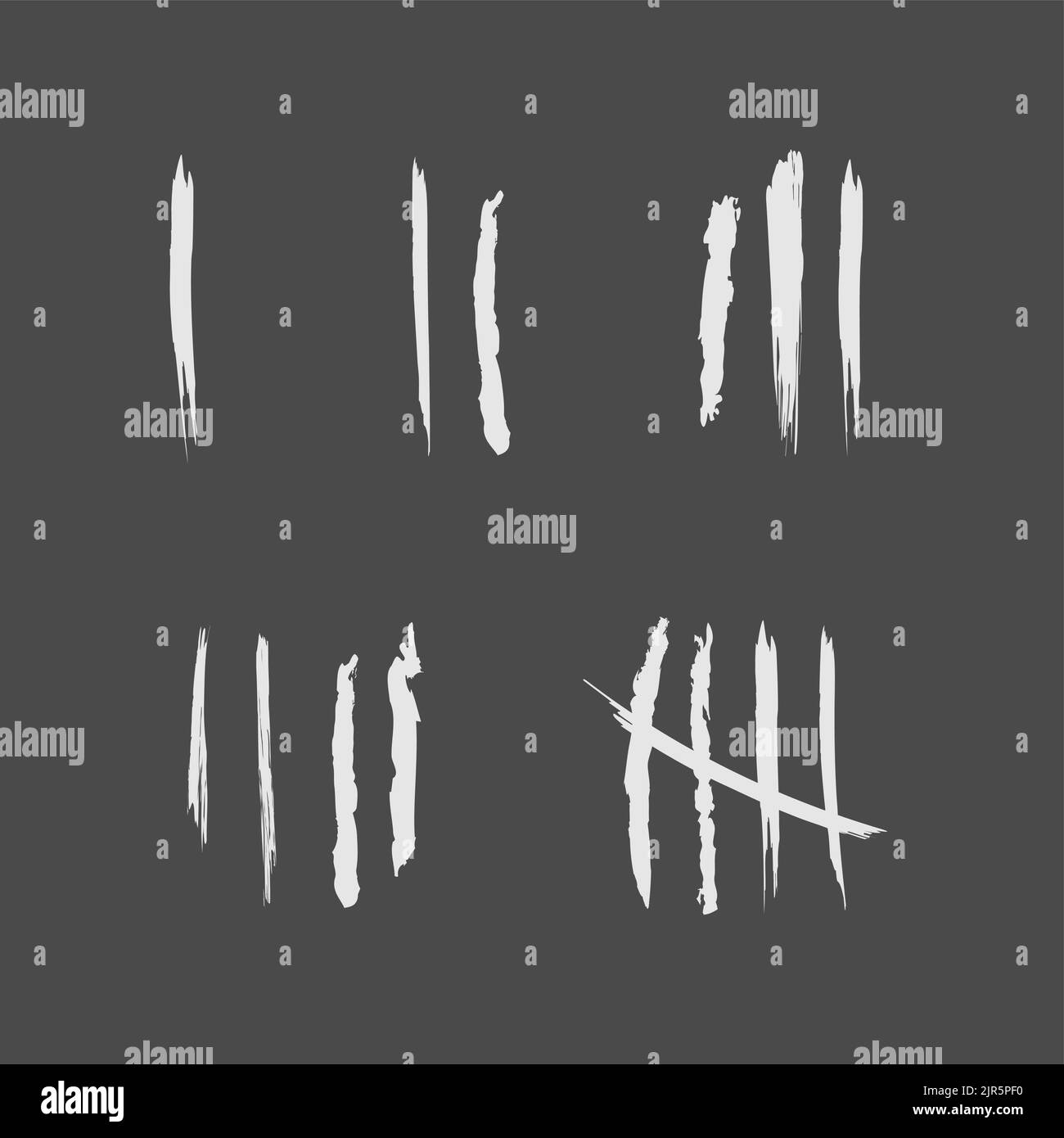 Tally segna il conteggio delle pareti del vettore della prigione. Barra hash linea numero di pennello tally contrassegno muro di prigione Illustrazione Vettoriale