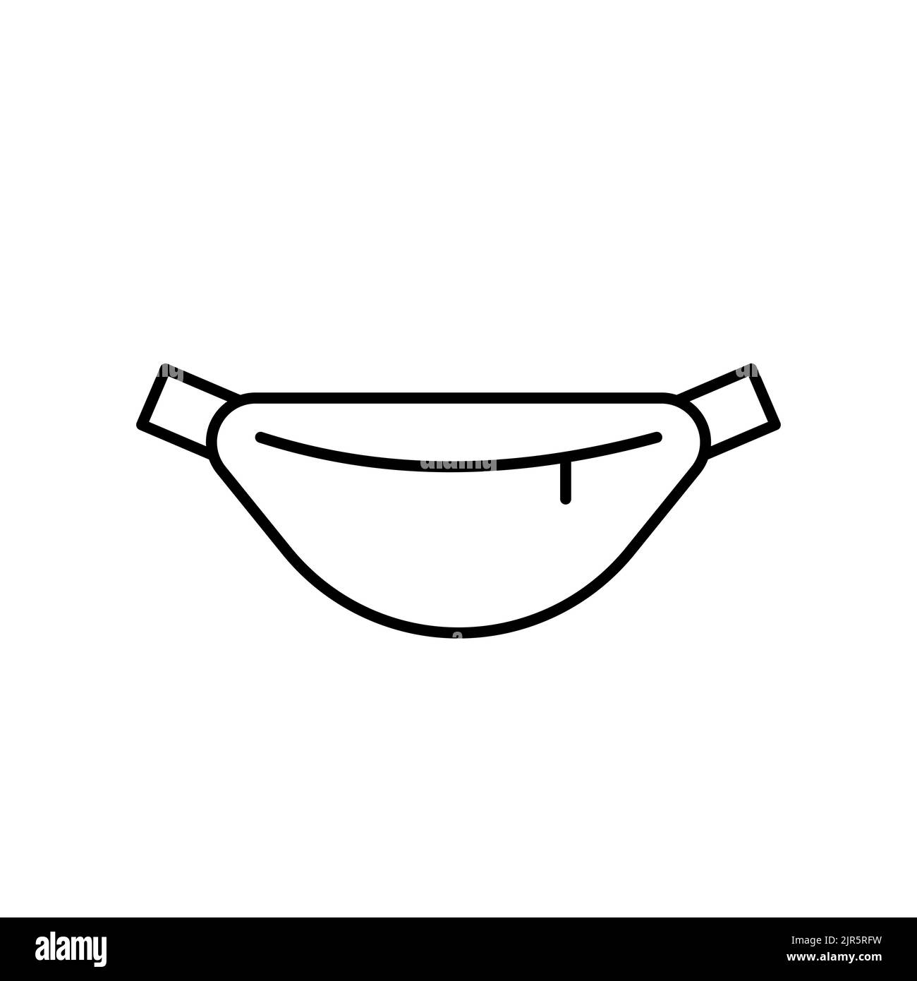 Moderna borsa in vita contorno icona vettoriale. EPS 10...... Illustrazione della linea accessori. Isolato su bianco. Semplice borsa da cintura.... Confezione Fanny sottile nero simbolo. Foto Stock