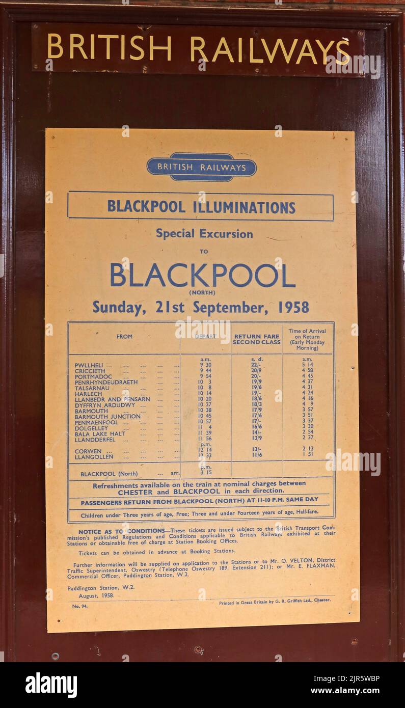 BR, British Railways, escursioni speciali dal Galles a Blackpool Illuminations, Domenica 23rd Settembre 1958, Blackpool North Foto Stock