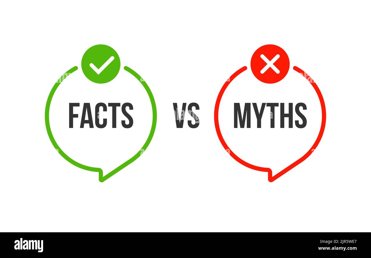 Icona di verifica dei miti e dei fatti. Falso o vero bubble concetto rumor news vettore logo sfondo Illustrazione Vettoriale