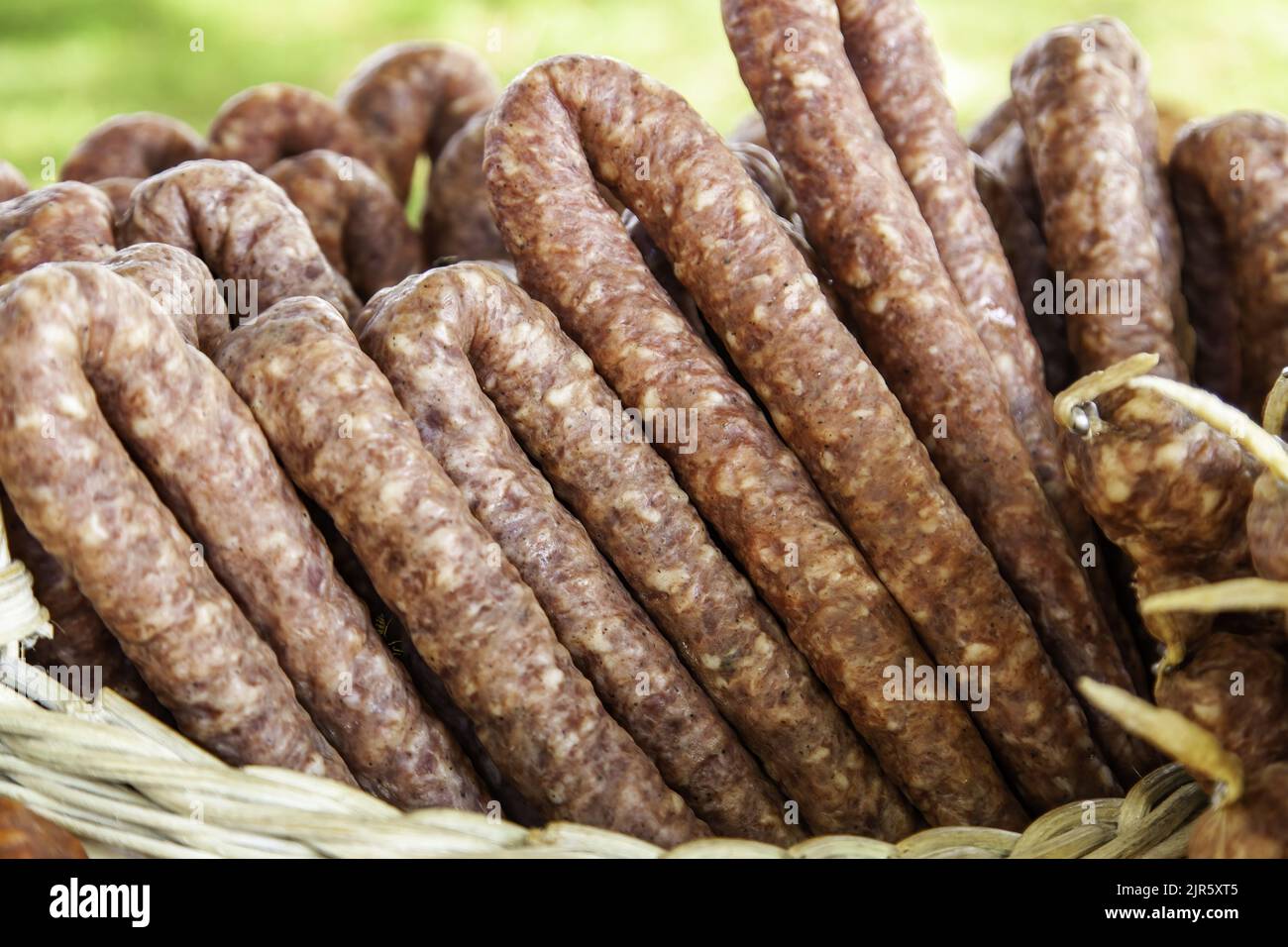 Particolare di carne secca di maiale, cibi grassi, tradizione spagnola Foto Stock