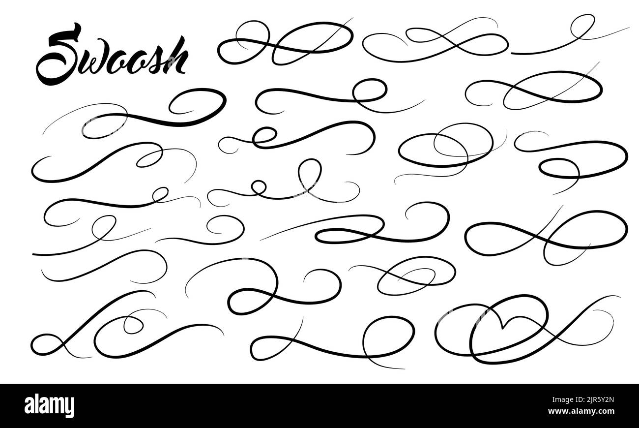 Sottolineato swises coda raccolta. Elemento Swoosh per lo sport, logo design. Illustrazione disegnata a mano con vettore Illustrazione Vettoriale