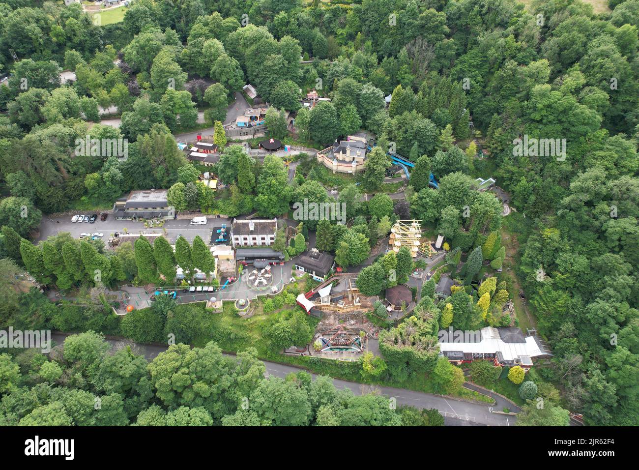 Gulliver's Kingdom, Matlock Bath UK vista aerea drone Foto Stock