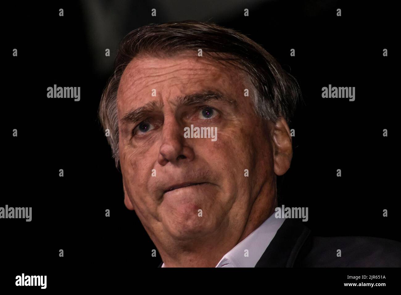 San Paolo, Brasile, 09 agosto 2022. Jair Messias Bolsonaro, Presidente brasiliano in conferenza stampa. Foto Stock