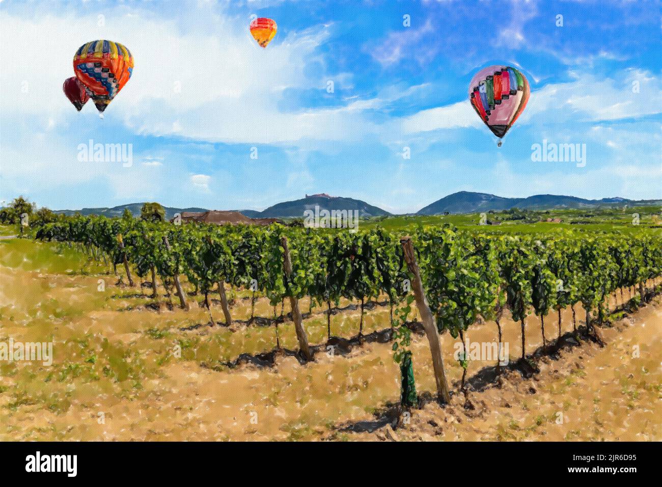 Vigneti a Wachau vicino a Krems, Austria. Immagine stile acquerello. Foto Stock