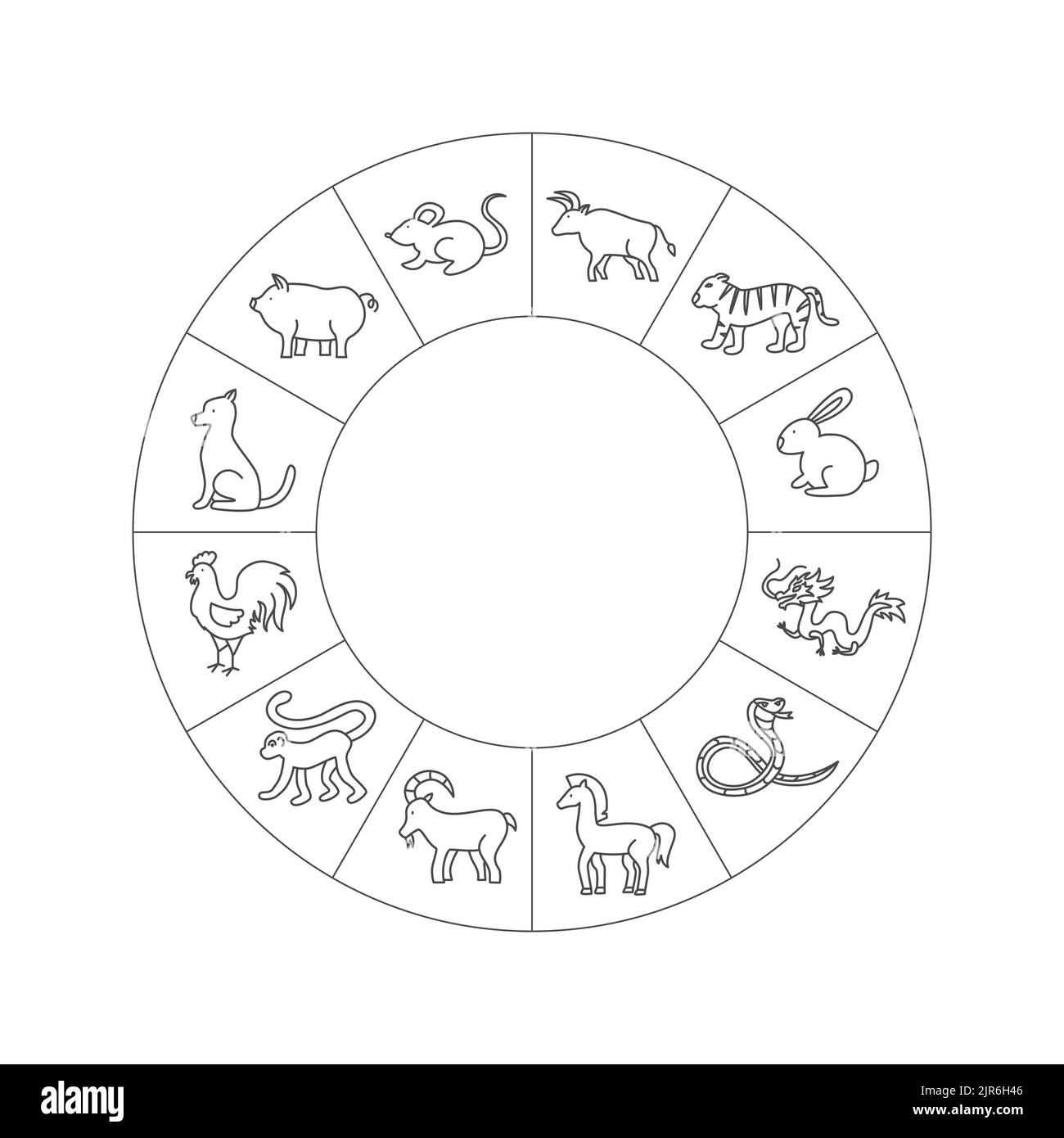 Linea Zodiac Circle cinese Illustrazione Vettoriale