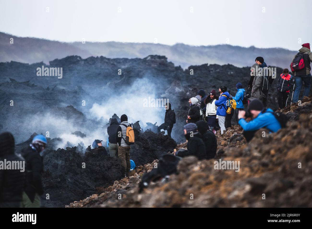 Eruzione del vulcano Meradalir, Penisola di Reykjanes, Islanda, agosto 2022 Foto Stock