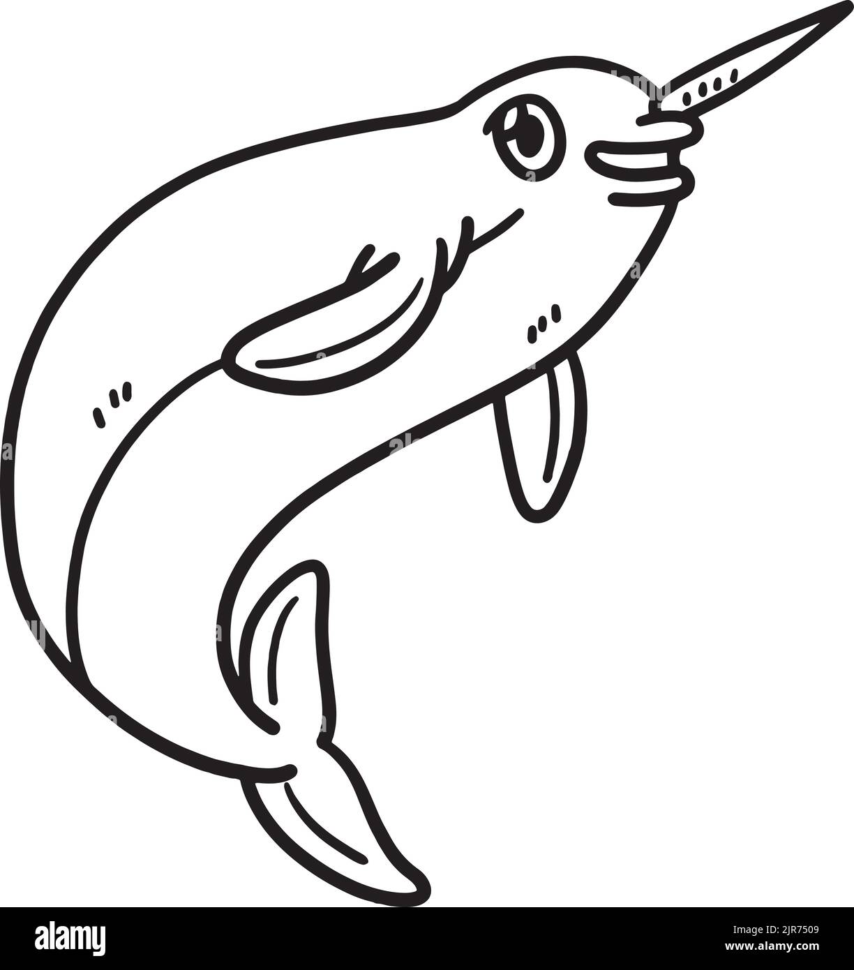 Narwhal isolato colorazione pagina per bambini Illustrazione Vettoriale