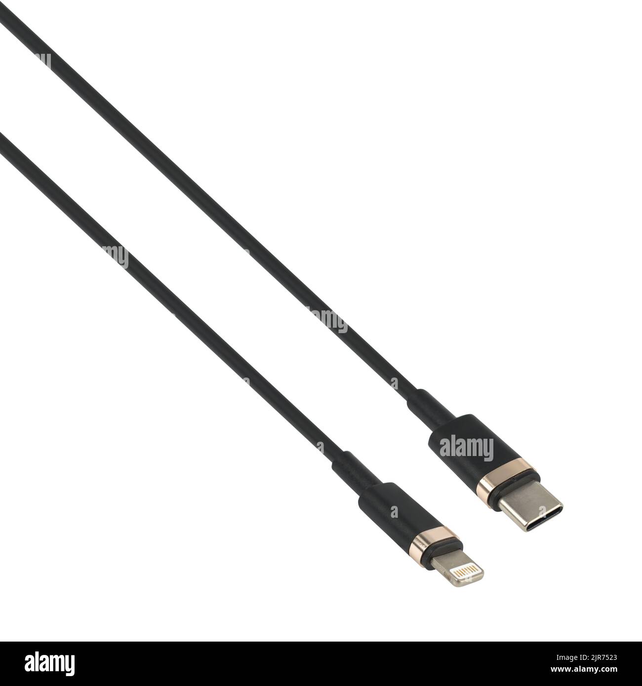 Cavo con connettore tipo C e Lightning, su sfondo bianco Foto Stock