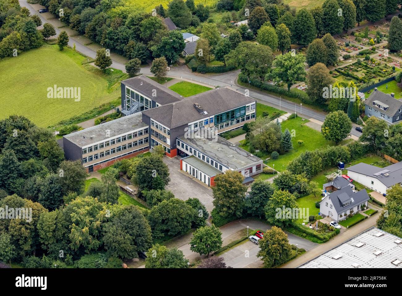 Veduta aerea, scuola secondaria St. Jacobus a Breckerfeld, Sauerland, Renania settentrionale-Vestfalia, Germania, istruzione, Istituzione educativa, Breckerfeld, Foto Stock