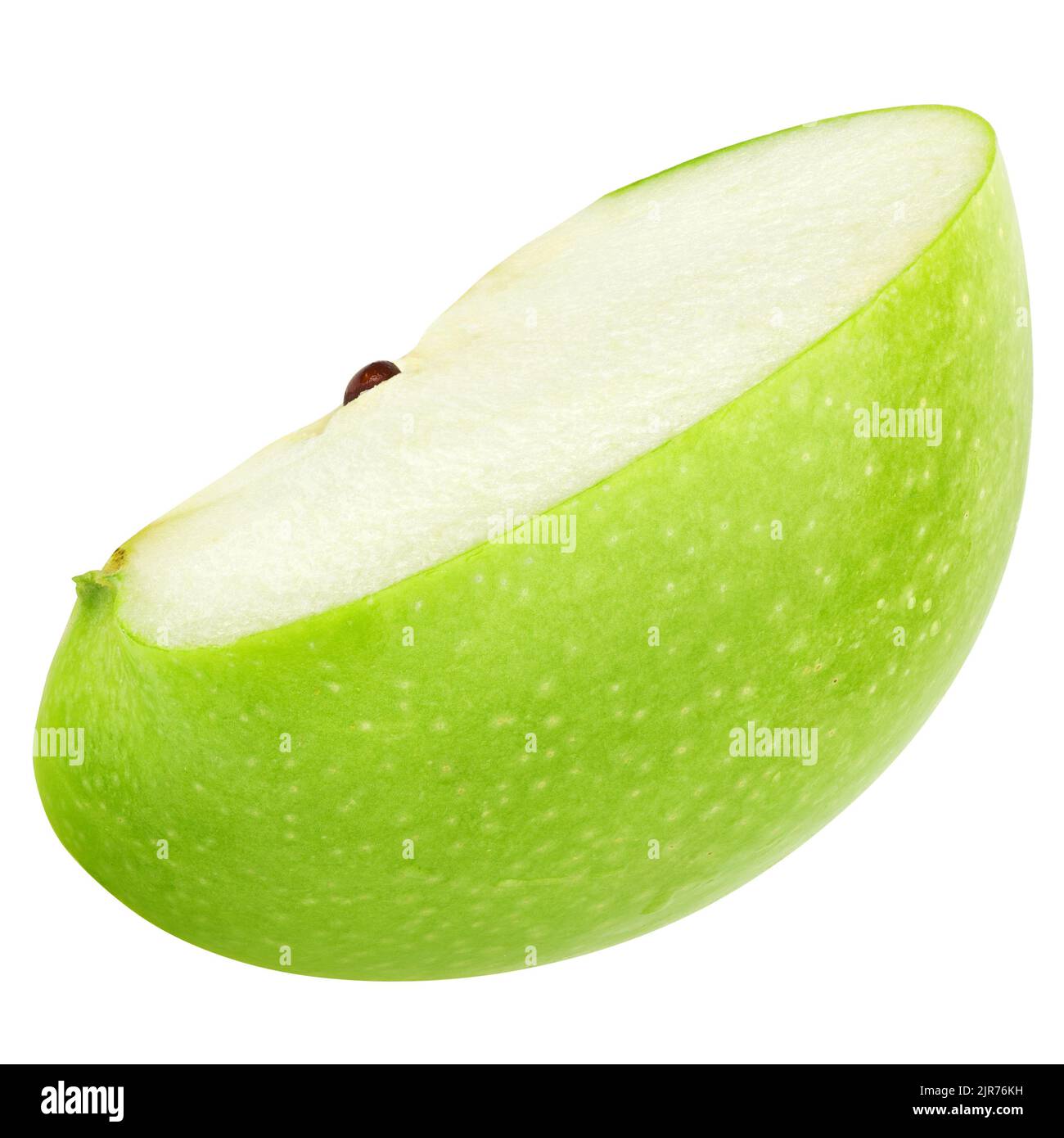 Verde mela succosa fetta isolati su sfondo bianco, percorso di clipping, tutta la profondità di campo Foto Stock