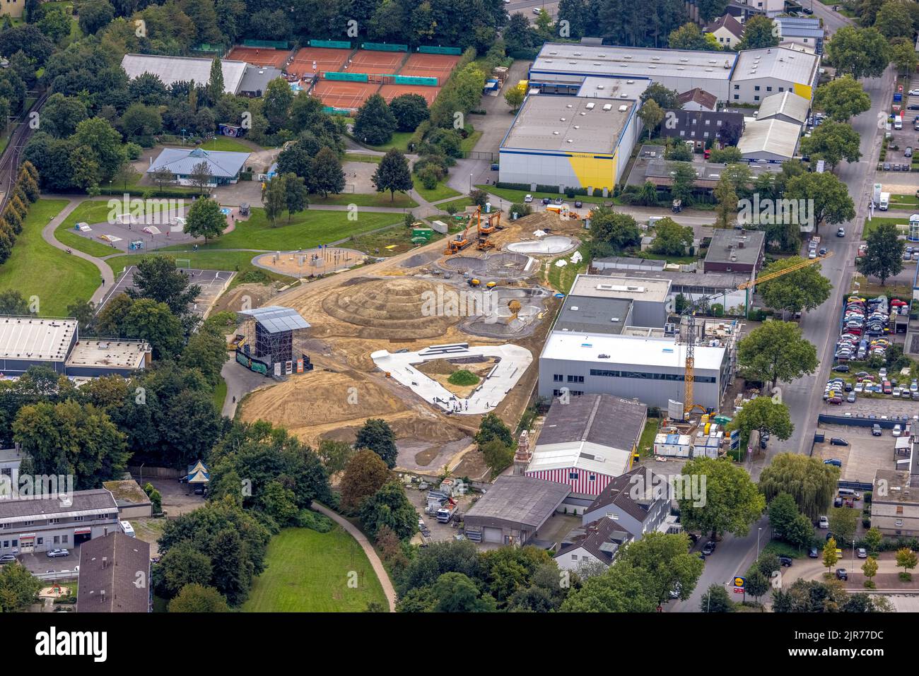 Veduta aerea, Skatepark Hombruch BMX e zona Mountainbike nel distretto di Menglinghausen a Dortmund, Ruhr, Renania settentrionale-Vestfalia, Germania, Bike Foto Stock