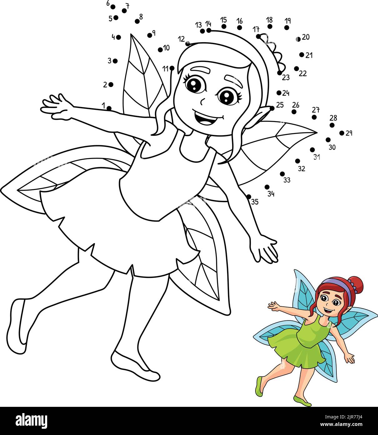 Pagina Dot to Dot Flying Fairy Coloring per bambini Illustrazione Vettoriale