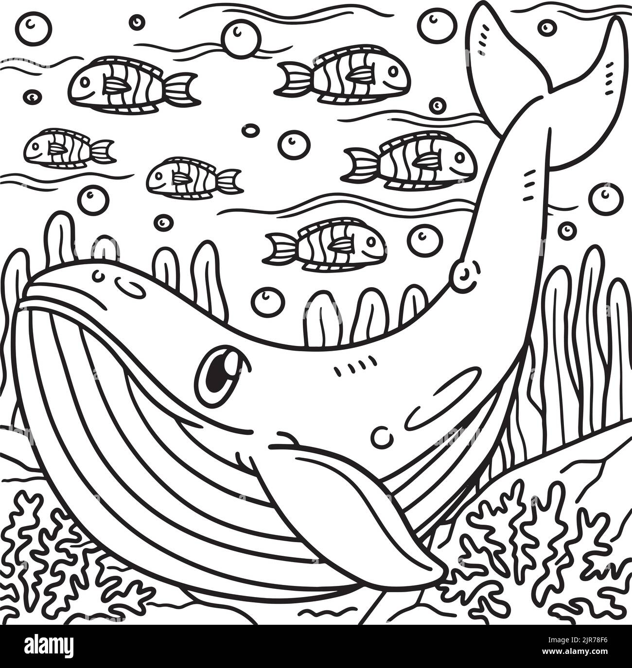 Pagina colorazione balena blu per bambini Illustrazione Vettoriale