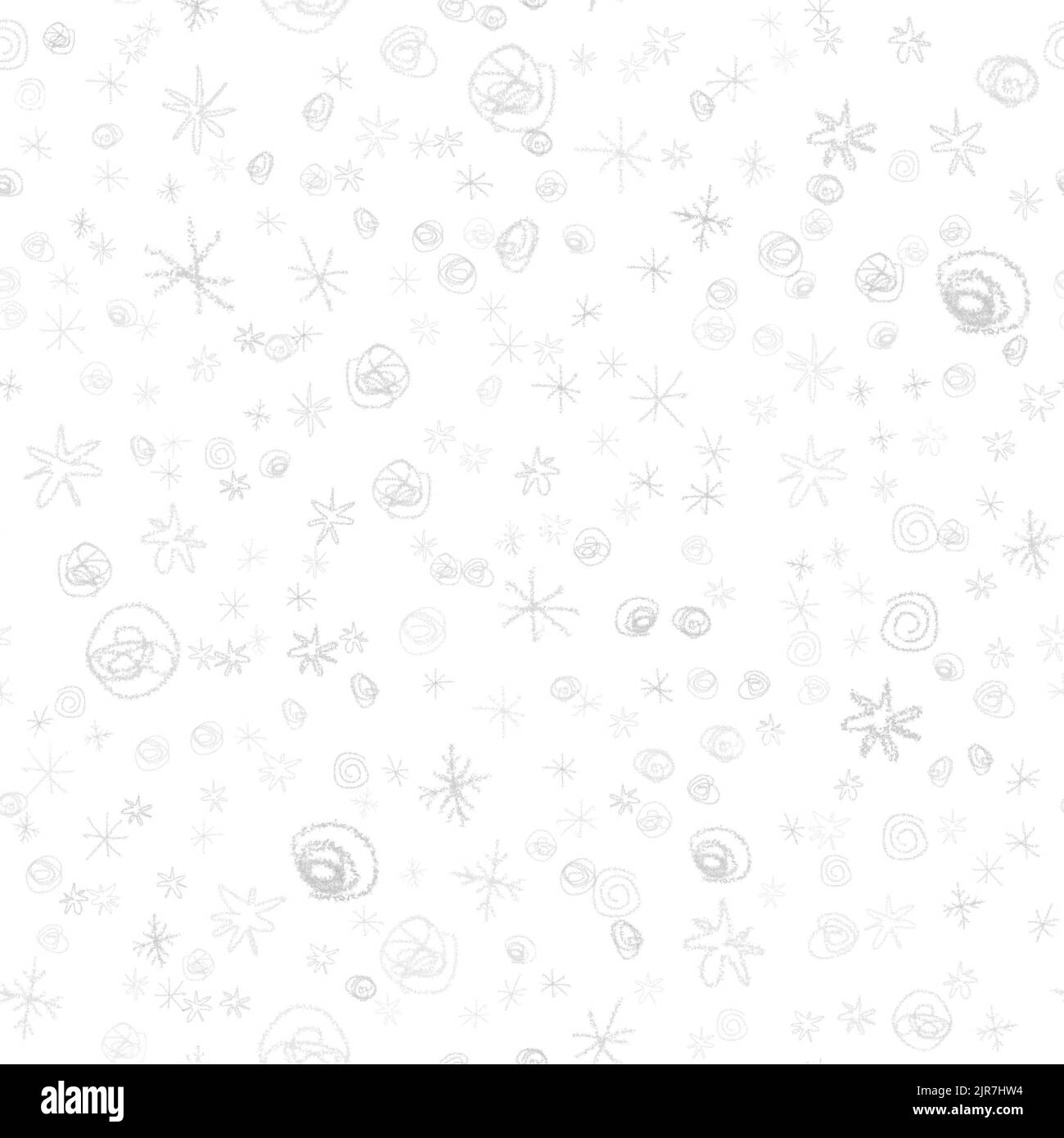 Fiocchi di neve disegnati a mano modello di Natale senza cuciture. Fiocchi di neve sottile Flying su fondo di gesso fiocchi di neve. Divertente sovrapposizione di neve disegnata a mano in gesso. Ench Foto Stock
